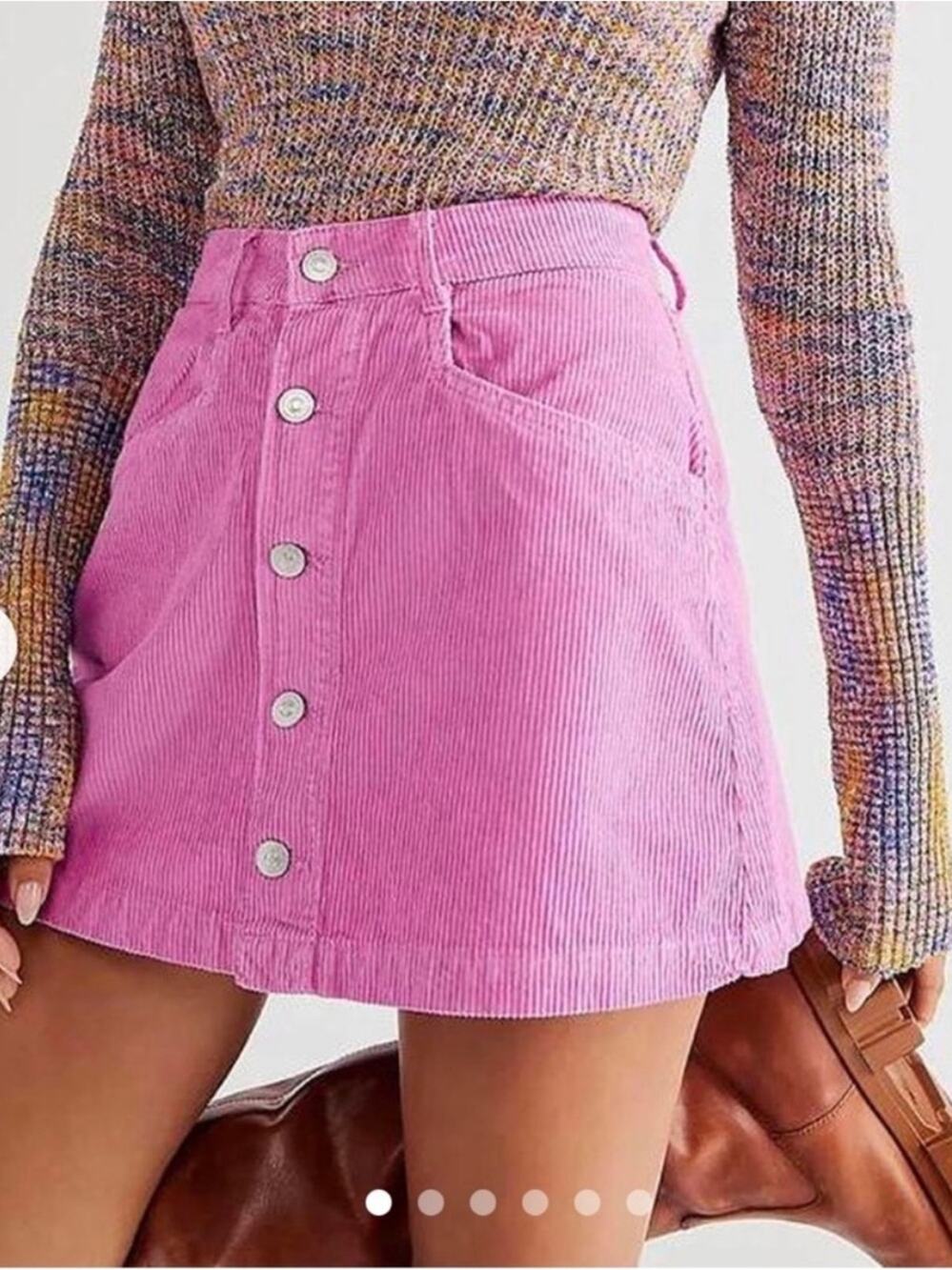 Free People Ray Cord Mini Skirt in Pink Frosting Western Cowgirl Corduroy Size 8